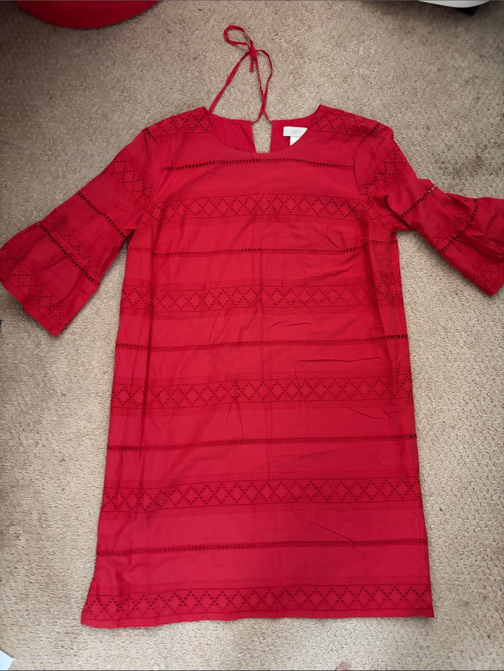 Loft Red Lace-Trim Shift Dress